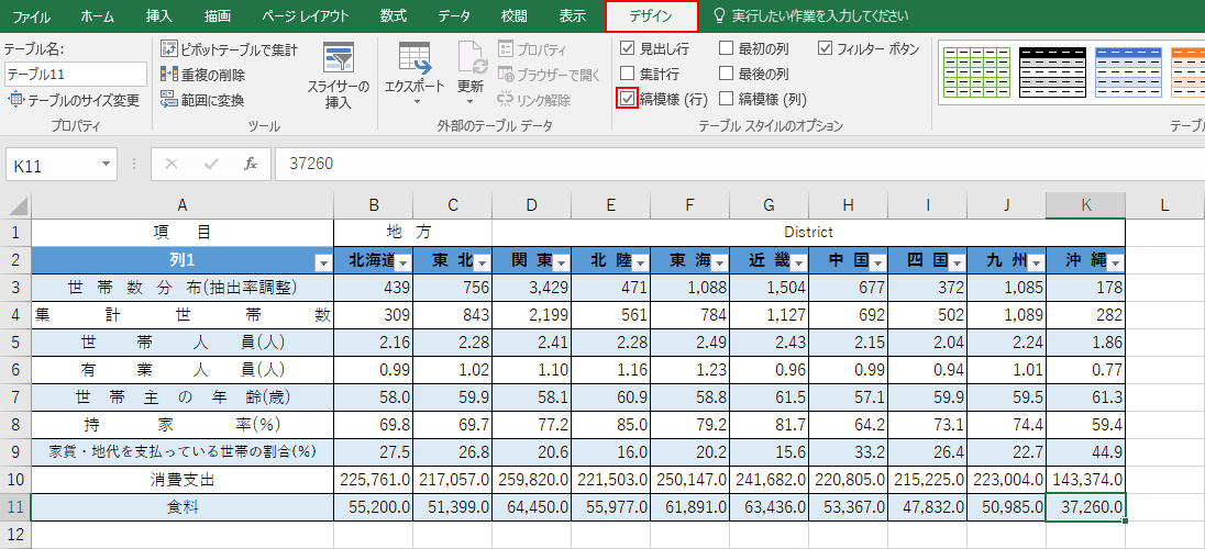 縞模様（行）