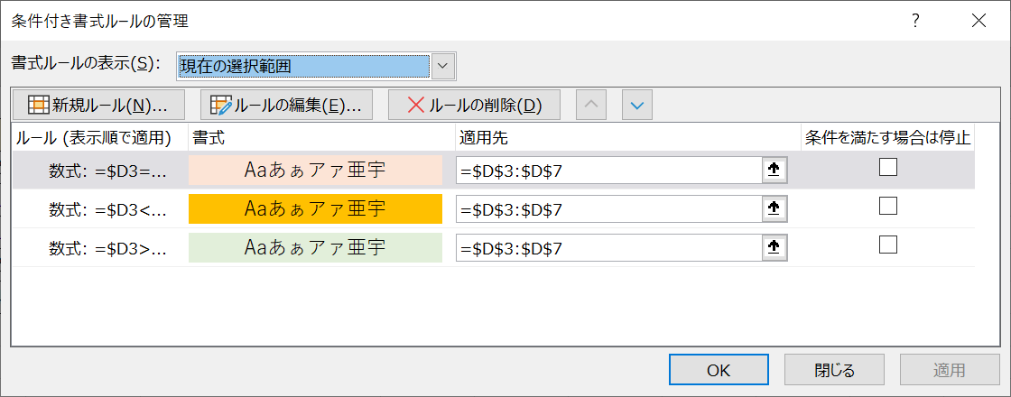 最終的な条件付き書式のルール