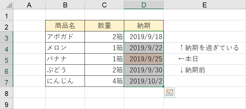 条件付き書式の反映確認