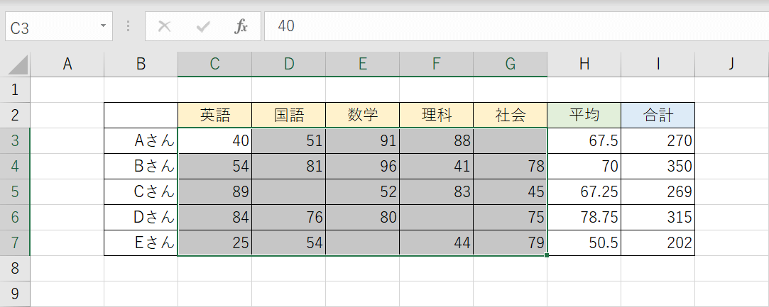 範囲の選択