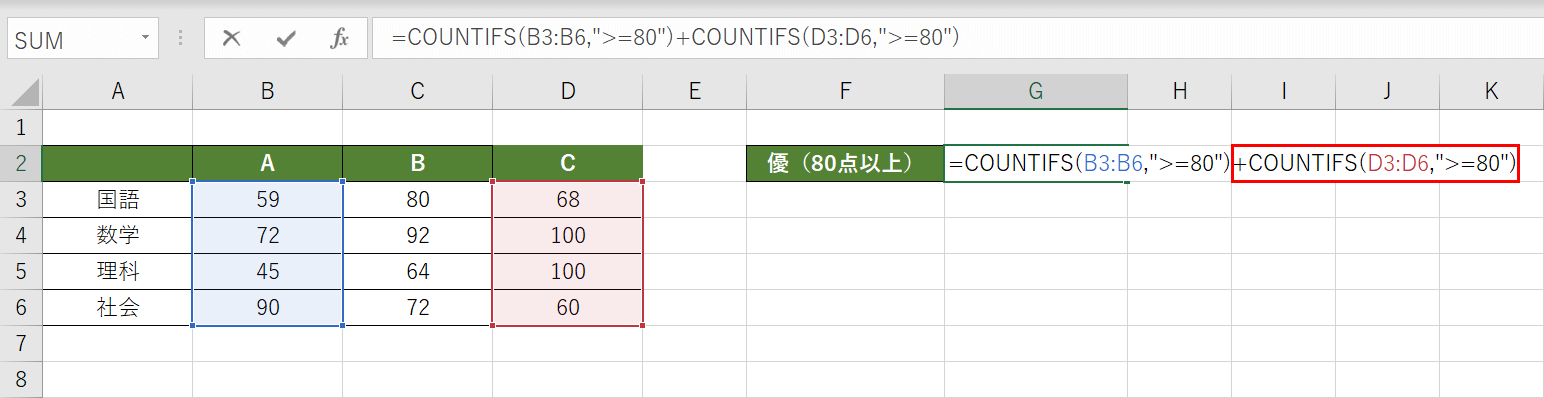 COUNTIFS関数を加算する