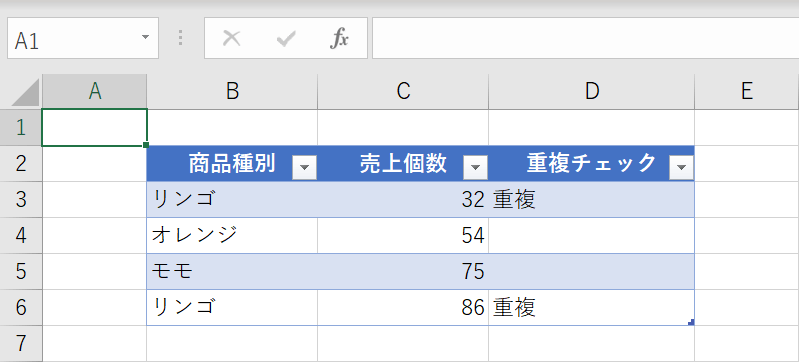 重複を判別した結果