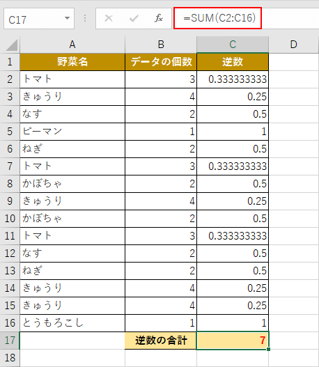 逆数の合計を求める