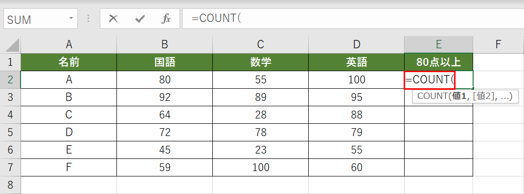 関数名の入力