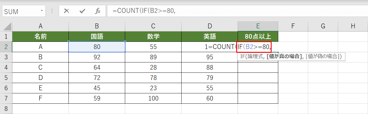 IF関数の入力