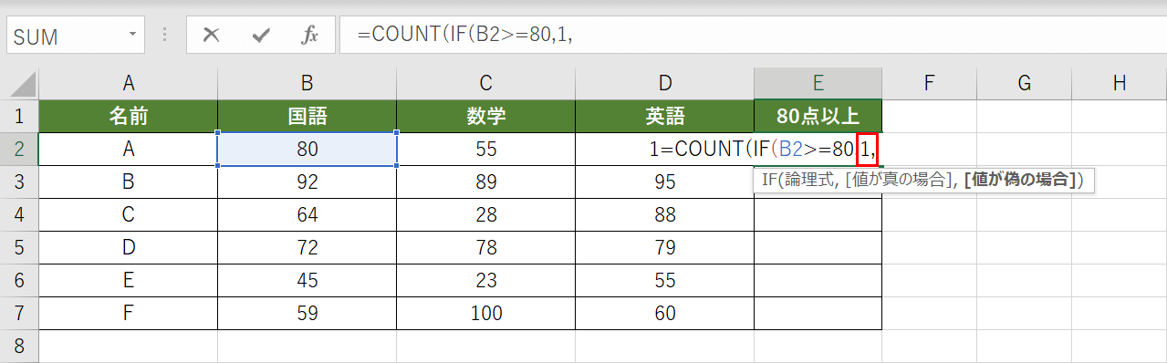 IF関数の真の場合