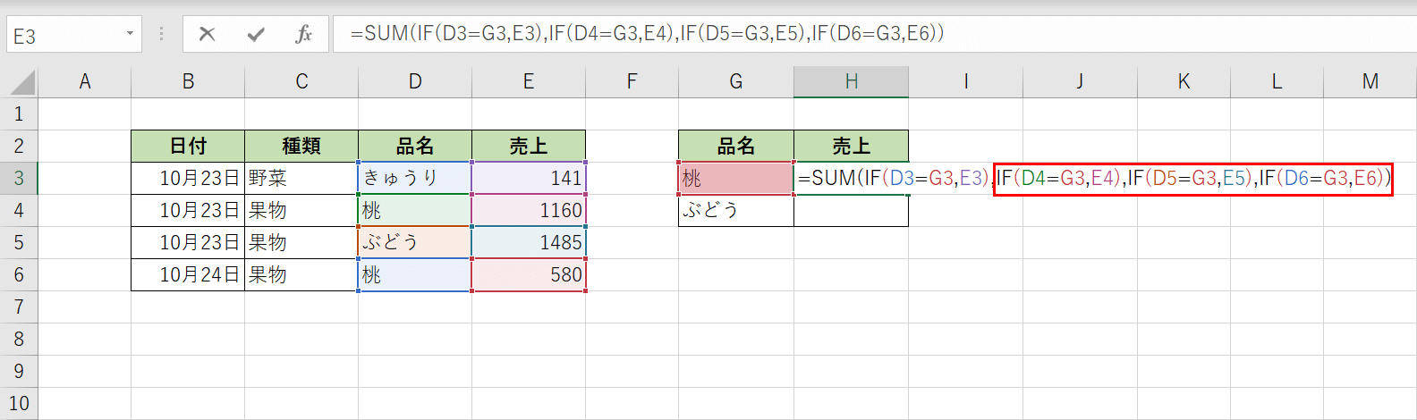 SUM関数の引数をIF関数で指定する