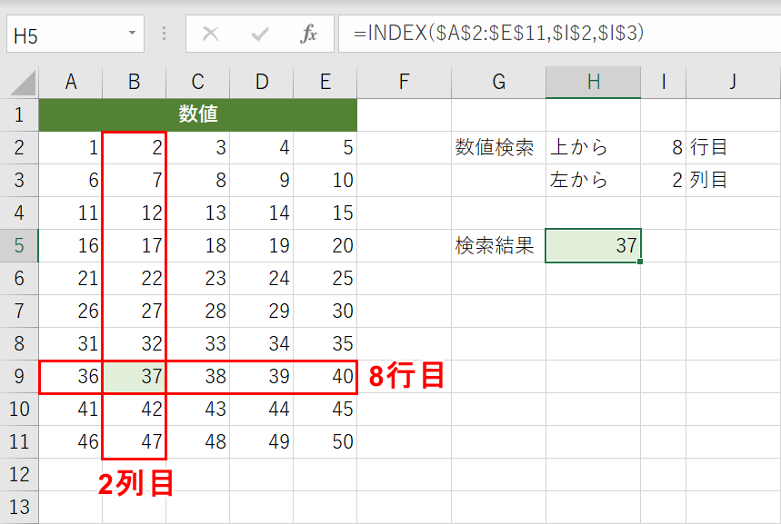 INDEX関数の例