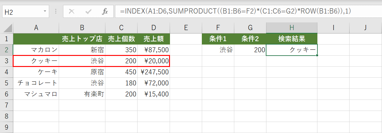 複数条件で抽出した結果