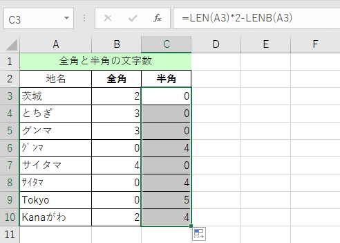 半角文字数の一覧