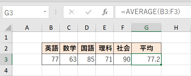 AVERAGE関数で平均点を出力