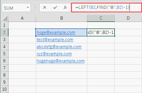 LEFT関数とFIND関数を組み合わせて入力する