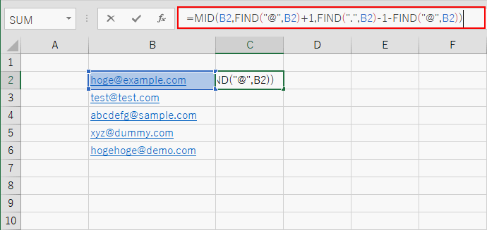 MID関数とFIND関数を組み合わせて入力する