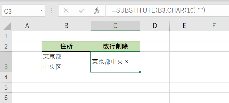 改行を削除した結果