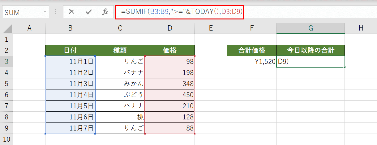 今日以降の合計