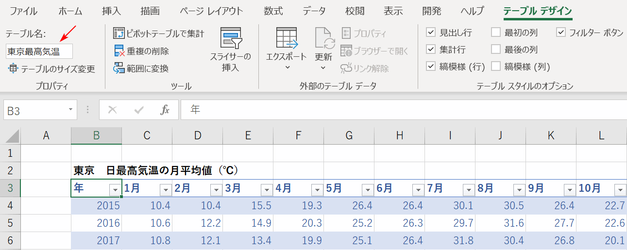 テーブルの名前確認