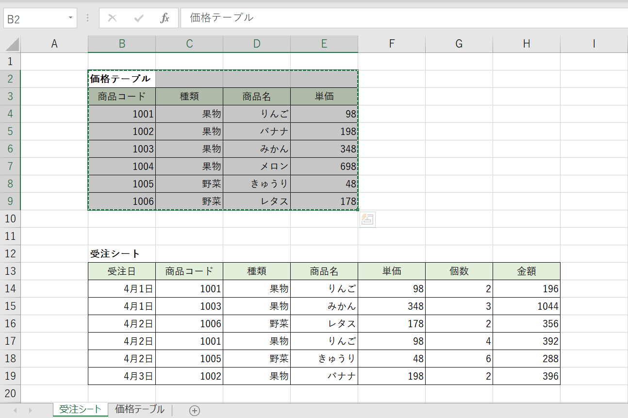 表の切り取り