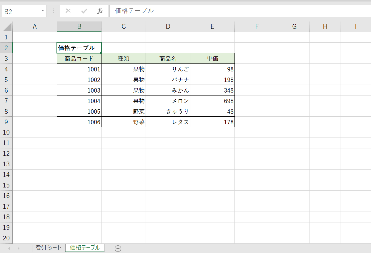 表の貼り付け