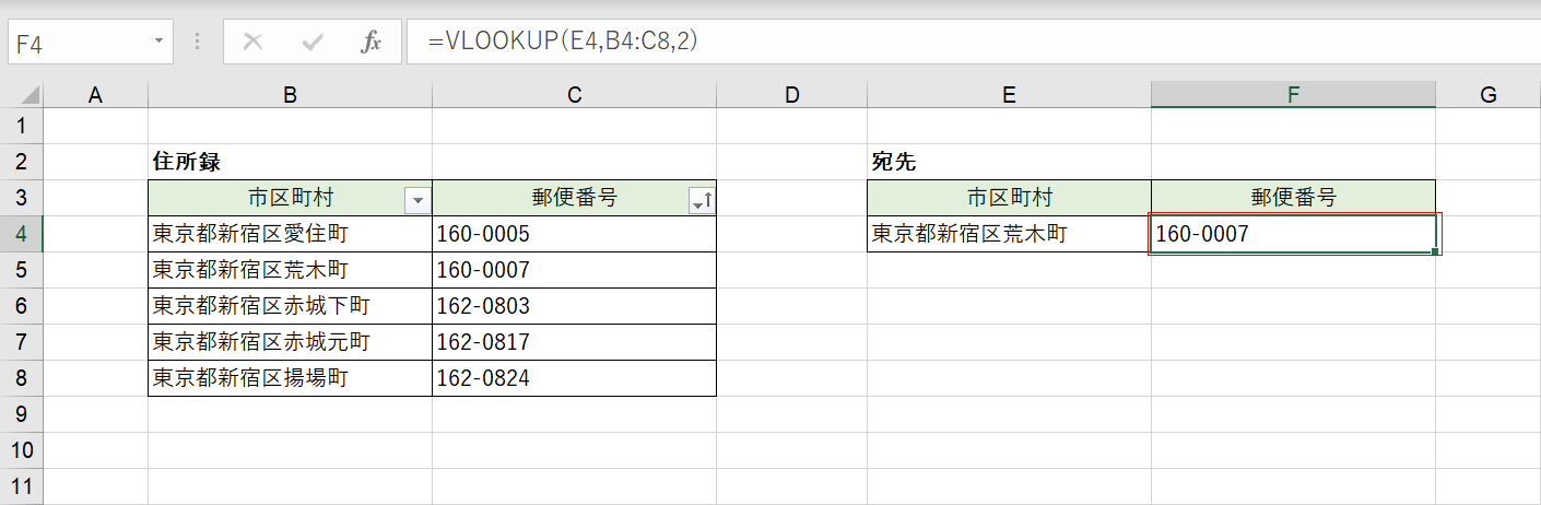 VLOOKUP関数のセル参照結果