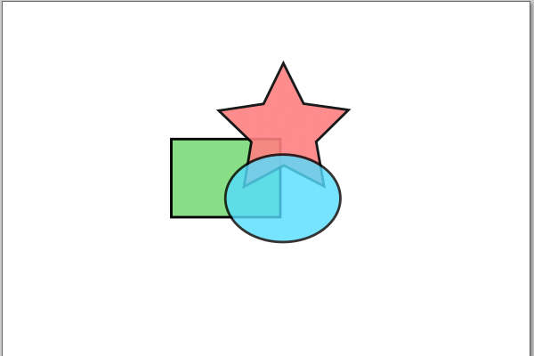 1. 一部が重なった3つのシェイプを用意する