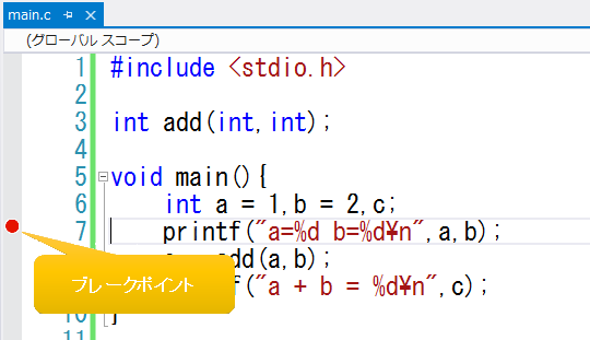 ブレークポイントの設置
