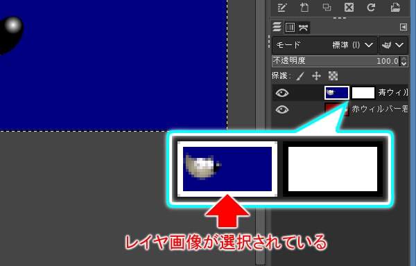 レイヤ画像(左側)が選択されている状態