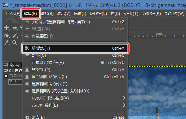 17. 編集(E) -> 切り取り(T)を実行