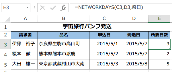 NETWORKDAYS�֐��̎g����5