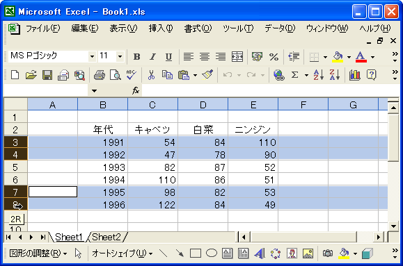 �s�A��A�S�̂̃Z����I��