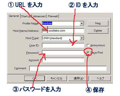 Win_FTP Lite�̋N����ʂƂ��̐���