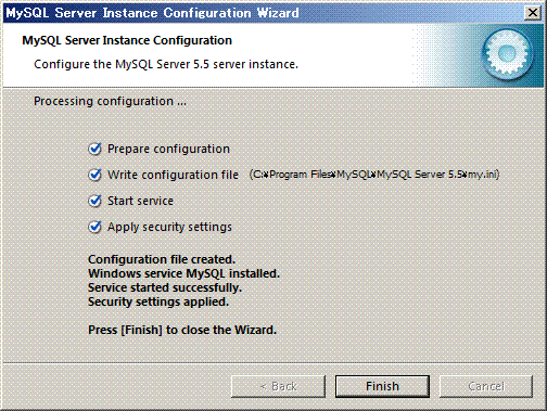 MySQL Server Instance Configuration Wizard�@�ݒ芮��