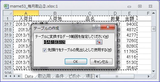 �e�[�u���ɕϊ�����f�[�^�͈͂��F�����ꂽ