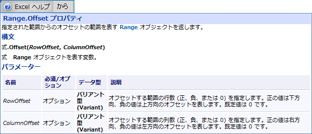 Range.Offset �v���p�e�B