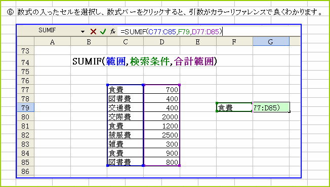 SUMIF�֐��@�͈͂��J���[���t�@�����X�Ŋm�F