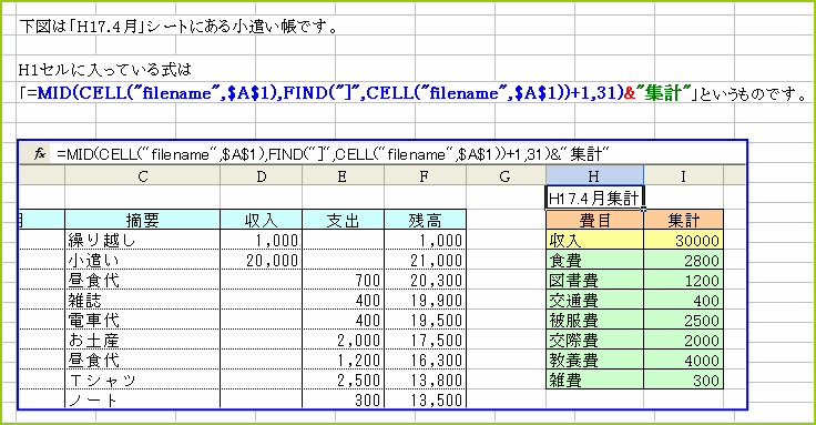 �uH17.4���v�Ƃ����V�[�g���𗘗p���ăZ���ɁuH17.4���W�v�v�ƕ\��������
