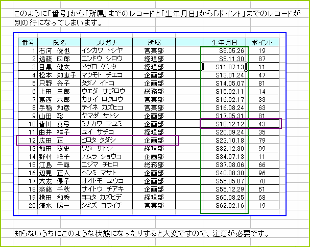 ����������בւ��̃{�^���������āA�P�s�̃��R�[�h���΂�΂��