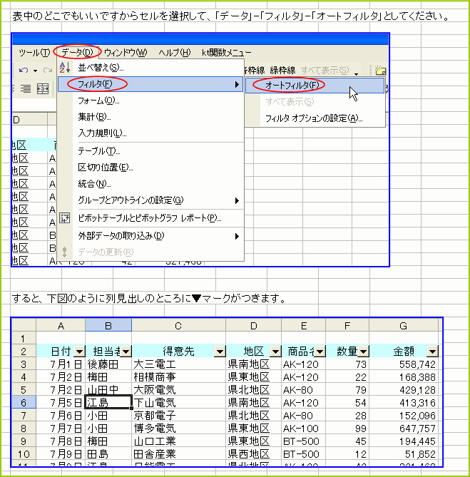 �I�[�g�t�B���^�̐ݒ�