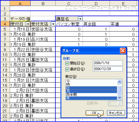 �s�{�b�g�e�[�u���̓��t��N�E���E���ŃO���[�v��